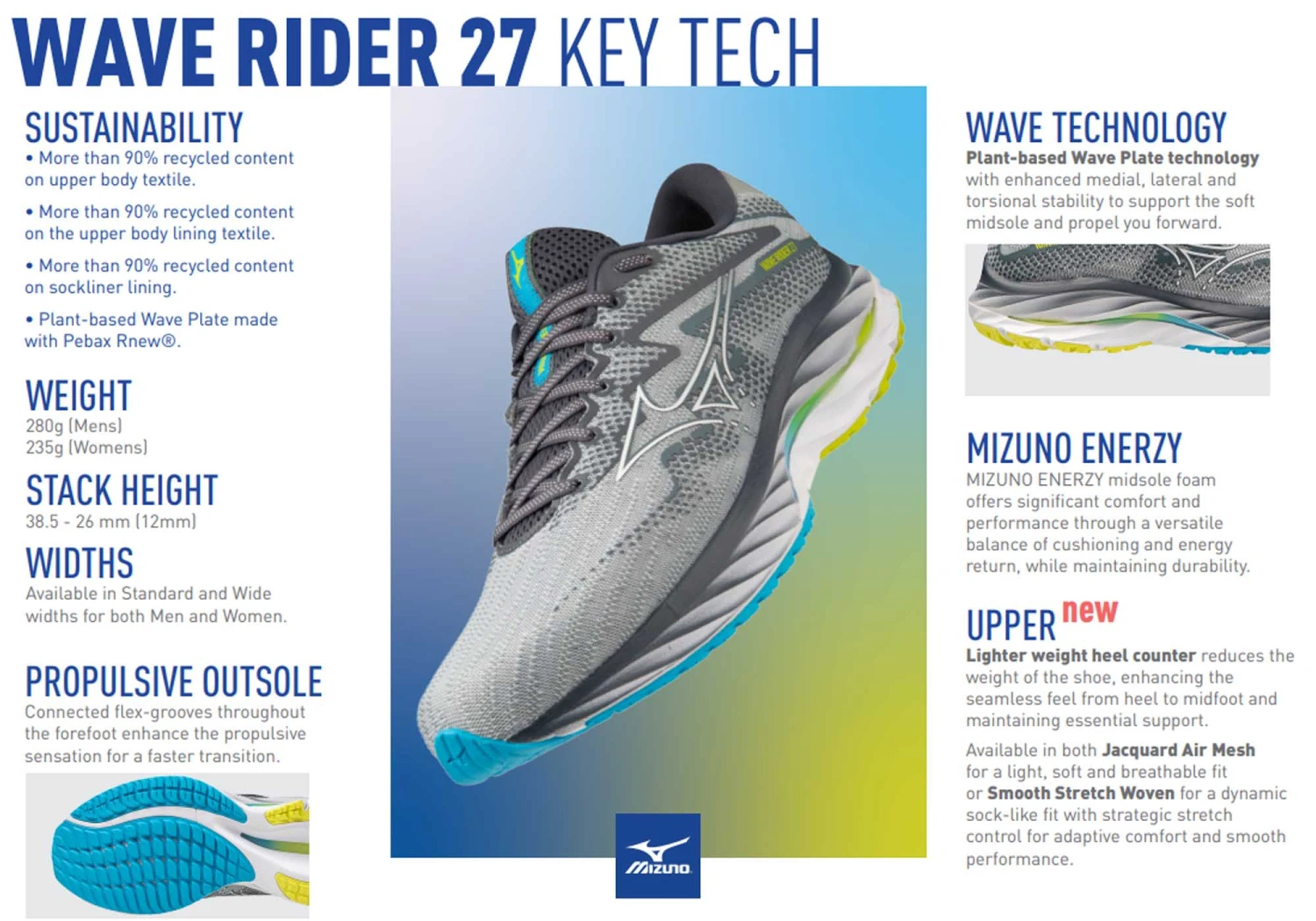 Mizuno Mens Wave Rider 27 Wide Fit Comfortable Running Shoes(Mizuno Mens Rider 27 Wide Fit Comfortable Running Shoes) 9 Mizuno Mens Wave Rider 27 Wide Fit Comfortable Running Shoes(Mizuno Mens Rider 27 Wide Fit Comfortable Running Shoes) - Image 9