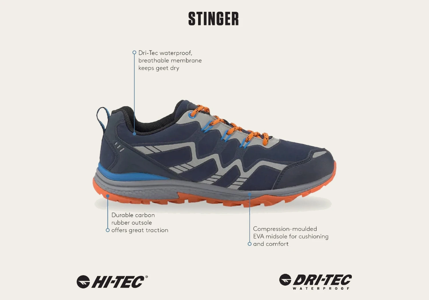 Hi-Tec Hi Tec Mens Stinger Waterproof Lace Up Walking Shoes(Hi Tec Mens Stinger Waterproof Lace Up Hiking Shoes) 6 Hi-Tec Hi Tec Mens Stinger Waterproof Lace Up Walking Shoes(Hi Tec Mens Stinger Waterproof Lace Up Hiking Shoes) - Image 6