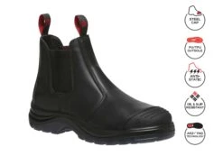 KingGee Mens Black Tradie Gusset Steel Cap Safety Boots With Scuff Cap(Kinggee Mens Black Tradie Gusset Steel Cap Safety Boots With Scuff Cap 3) -Skechers Sale Store Tradie Gusset Black